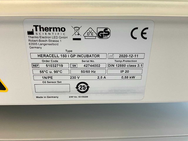 2020 thermo wetenschappelijke heracell 150i gp laboratorium co2-incubator (2x) - afbeelding 7 van  13