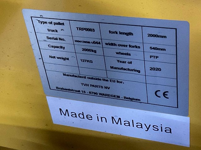 2020 trp0003 hand hydraulische palletwagen - afbeelding 6 van  6