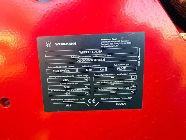 2020 weidemann 1160 shovel elektrisch - afbeelding 9 van  14