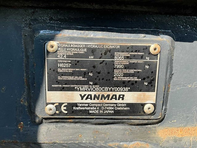 2020 yanmar vio 80 midigraafmachine - afbeelding 36 van  41