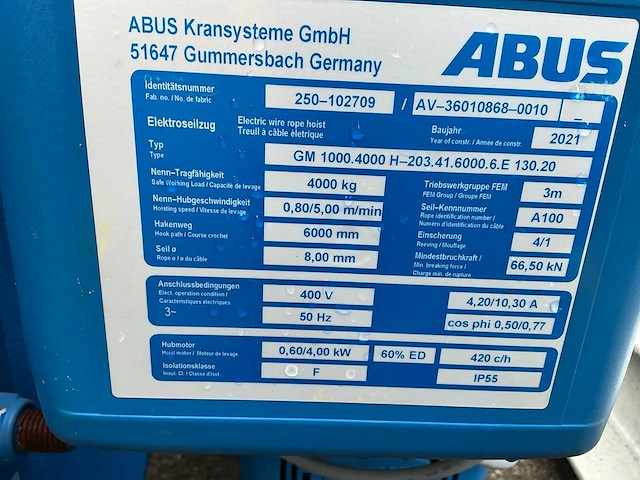2021 abus gm 1000.4000 h-203.41.6000.6.e130.20 bovenloopkraan - afbeelding 14 van  16