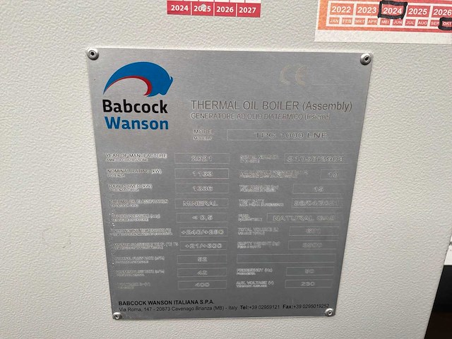 2021 babcock wanson tpc 850 – 1000 ln mp industriële thermische-olie verwarmingsinstallatie - afbeelding 2 van  27