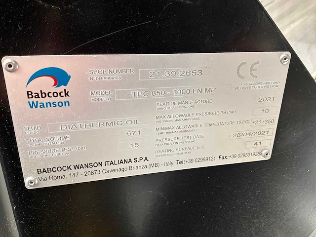 2021 babcock wanson tpc 850 – 1000 ln mp industriële thermische-olie verwarmingsinstallatie - afbeelding 19 van  27