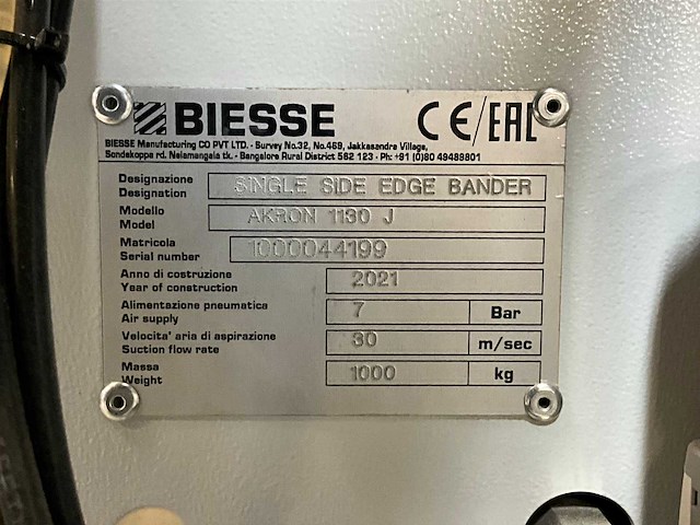 2021 biesse akron 1130 j cnc kantenaanlijmmachine - afbeelding 10 van  18
