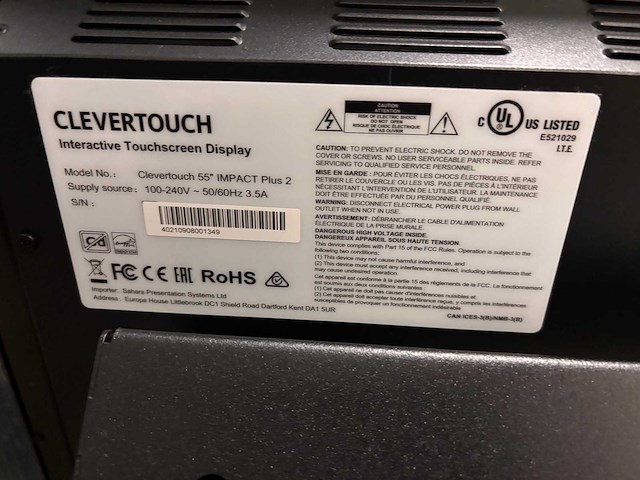 2021 clevertouch impact plus 2 interactive touchscreen 55” - afbeelding 1 van  7