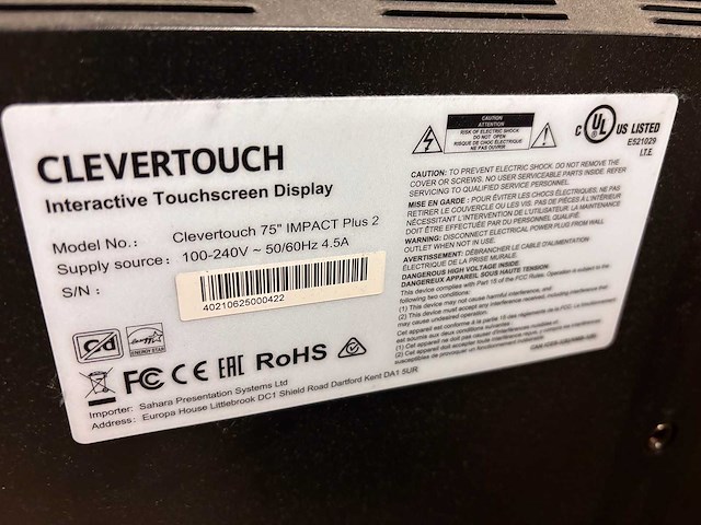 2021 clevertouch impact plus 2 interactive touchscreen 75” - afbeelding 4 van  5