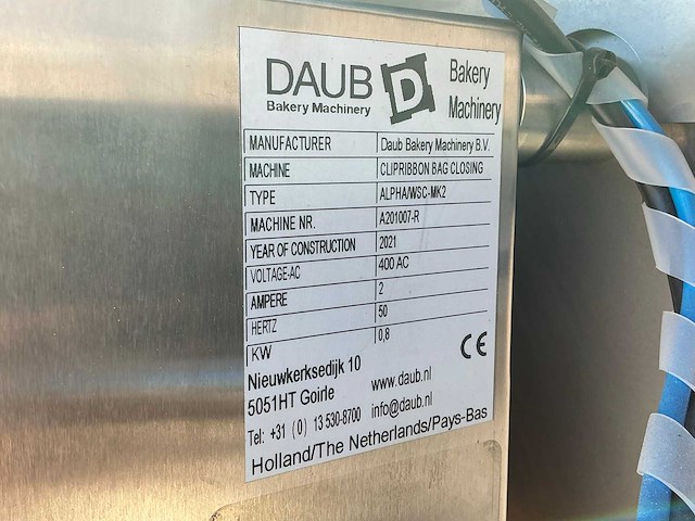 2021 daub bakery machinery alpha/wsc-mk2 verpakkingslijn met clip sluit systeem - afbeelding 17 van  30