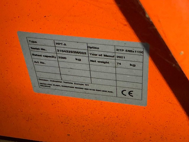 2021 doosan hpt-a hand hydraulische palletwagen - afbeelding 5 van  5