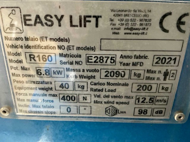 2021 easy lift r160 spin rups hoogwerker - afbeelding 2 van  6