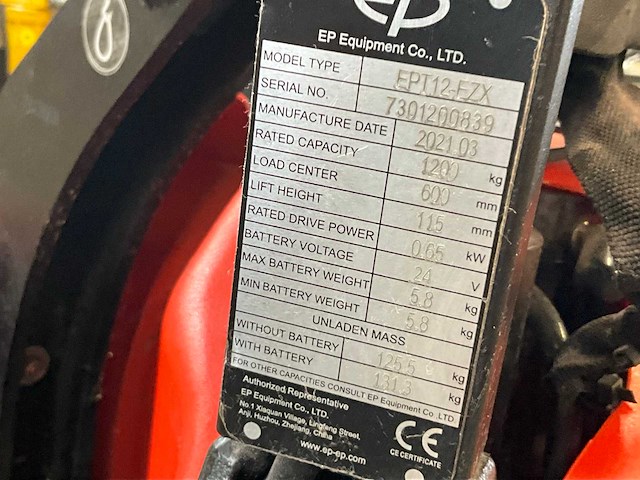 2021 ep equipment ept12-ez elektrische palletwagen - afbeelding 8 van  8