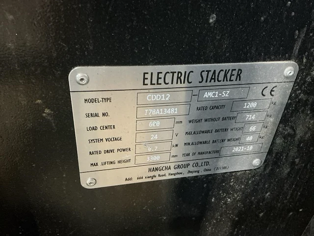 2021 hanccha cdd12 elektrische stapelaar - afbeelding 2 van  10