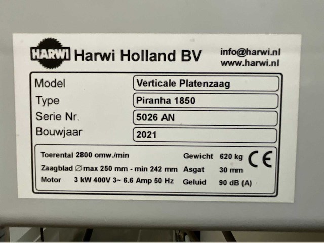 2021 harwi piranha 1850 verticale platenzaag - afbeelding 7 van  15