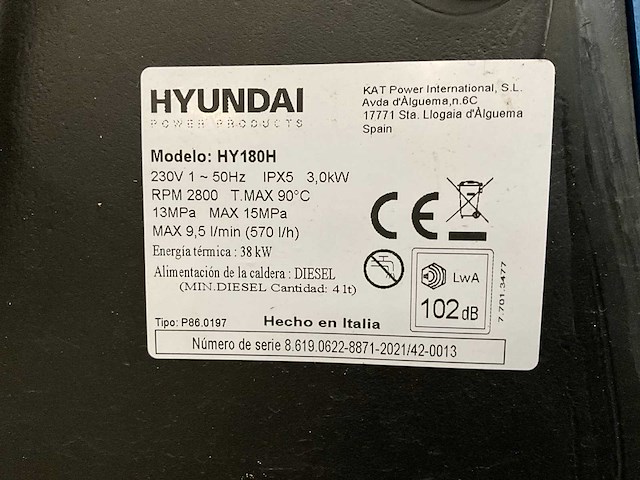 2021 hyundai hy180h heetwater hogedrukreiniger - afbeelding 8 van  8