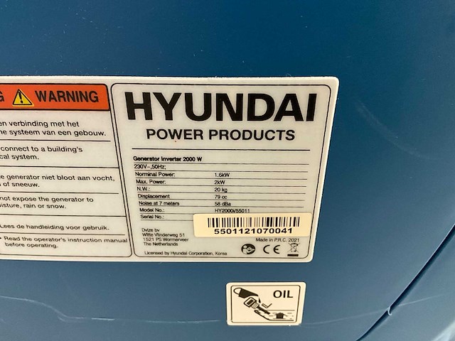 2021 hyundai hy2000i generator inverter - 2.0kw - afbeelding 6 van  6