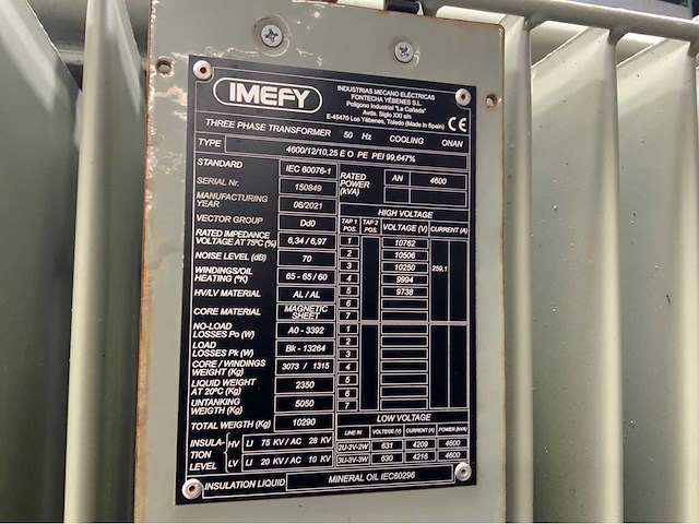 2021 imefy transformator 4600kva ongebruikt - afbeelding 2 van  10