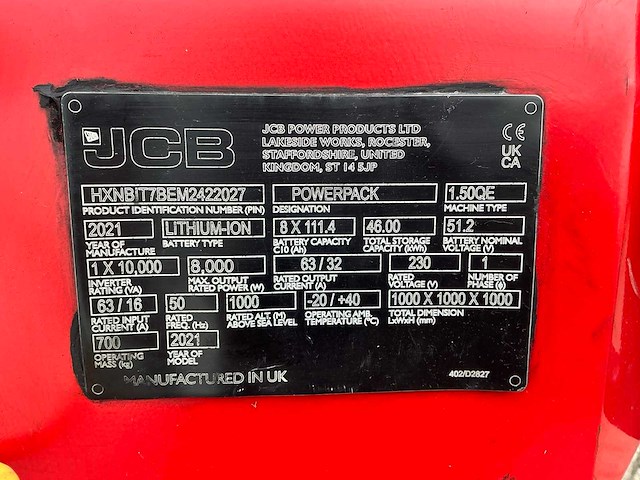 2021 jcb powerpack 1.50qe lithium-ion stroomgenerator - afbeelding 9 van  17