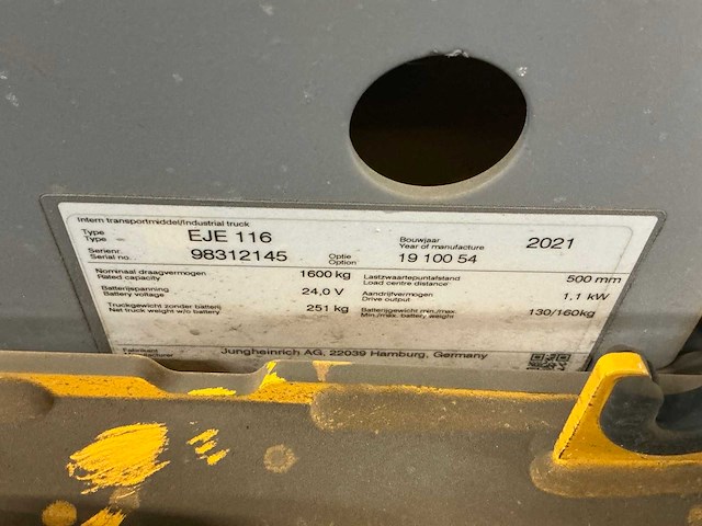 2021 jungheinrich eje116 elektrische palletwagen - afbeelding 2 van  11
