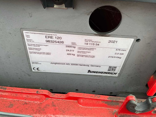 2021 jungheinrich ere120 elektrische palletwagen - afbeelding 4 van  17