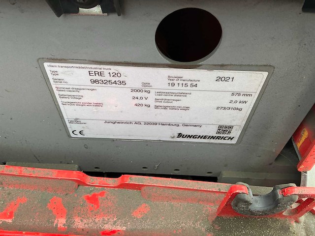 2021 jungheinrich ere120 elektrische palletwagen - afbeelding 12 van  15