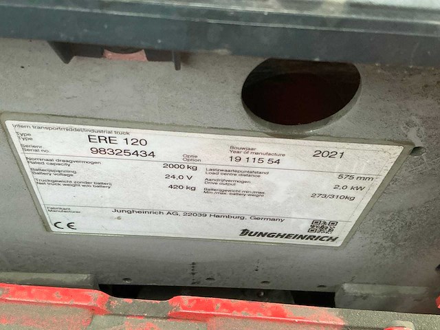 2021 jungheinrich ere120 elektrische palletwagen - afbeelding 12 van  12