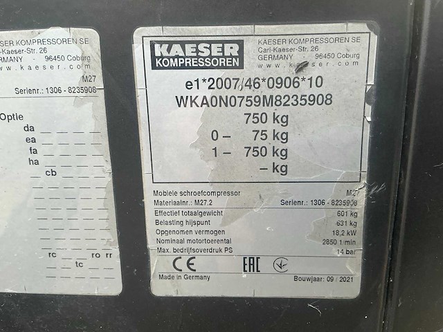 2021 kaeser compressor aanhanger mobilair m27 - afbeelding 18 van  28