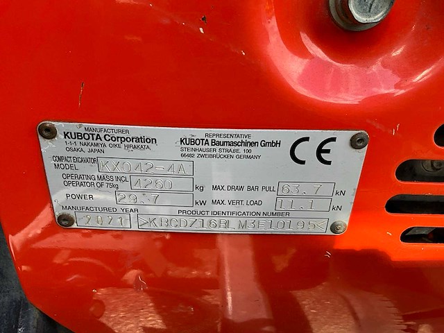 2021 kubota kx042-4 midigraafmachine - afbeelding 31 van  37