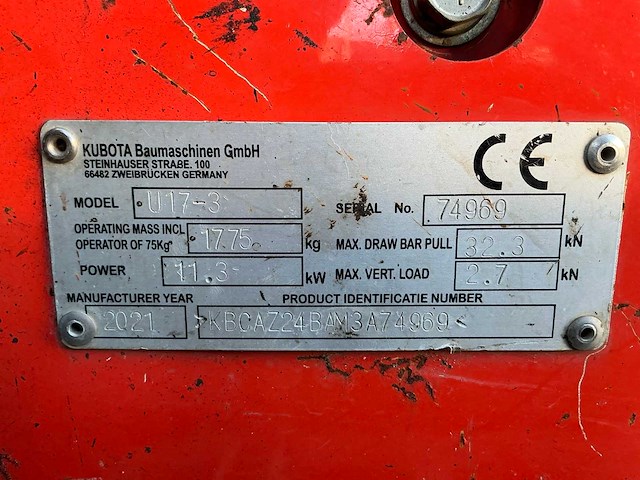 2021 kubota u17-3 minigraafmachine - afbeelding 20 van  21