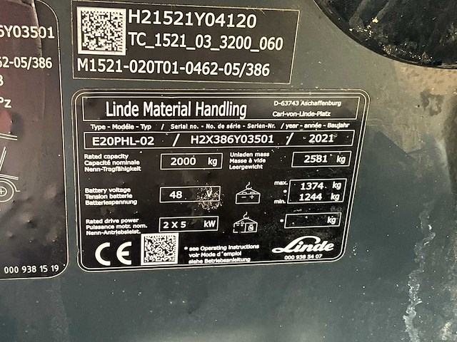 2021 linde e 20 vorkheftruck - afbeelding 12 van  12