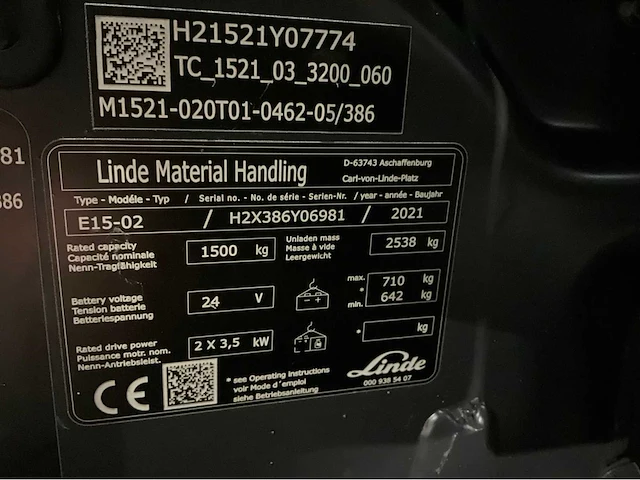 2021 linde e15-02 4311uur vorkheftruck - afbeelding 14 van  21