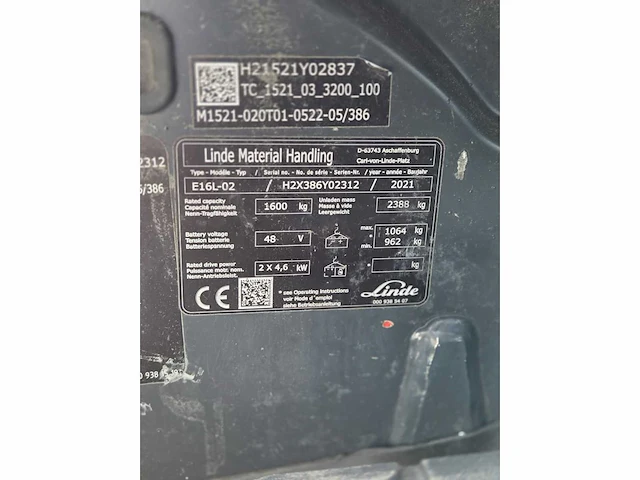 2021 linde e16-02l 1600kg vorkheftruck - afbeelding 4 van  12