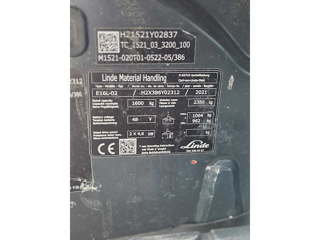 2021 linde e16-02l 1600kg vorkheftruck - afbeelding 4 van  12