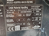 2021 linde e16c-02 vorkheftruck - afbeelding 8 van  9