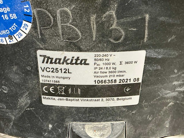 2021 makita vc2512l industriële stofzuiger - afbeelding 2 van  2