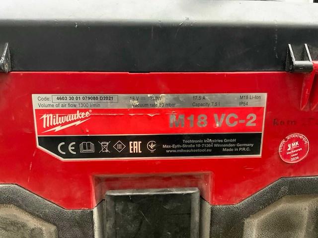 2021 milwaukee m18 vc-2 koffer model accustofzuiger - afbeelding 3 van  4