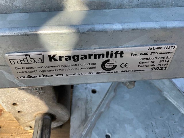 2021 muba kal 275 krachtarmlift / montagelift - afbeelding 7 van  7