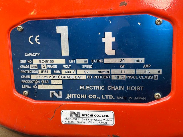 2021 nitchi ec40100 elektrische kettingtakel - afbeelding 7 van  7