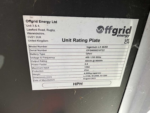 2021 offgrid energy ingenium lx 45/90 stroomgenerator / accupack - afbeelding 11 van  11