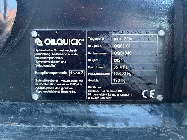 2021 oilquick oq65 sh volhydraulische snelwissel – 14-22 ton – 190 kg – cat 311f / 313f / 315f - afbeelding 8 van  16