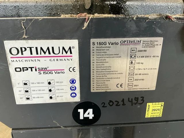 2021 optimum s 150g vario lintzaagmachine - afbeelding 9 van  10