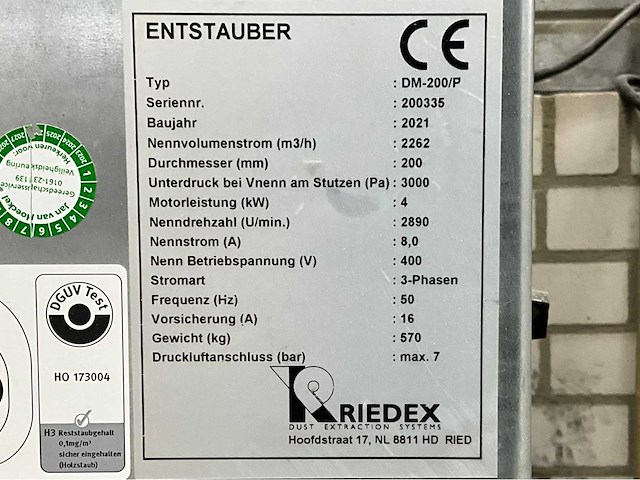 2021 riedex dm-200/p mot afzuigsysteem - afbeelding 9 van  9