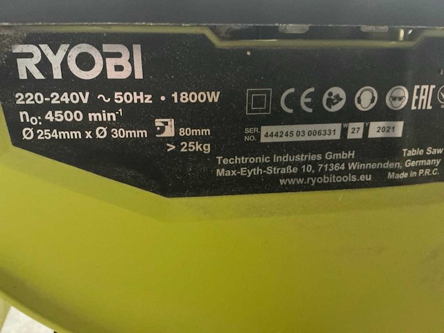2021 ryobi rts1800es zaagtafel - afbeelding 4 van  4