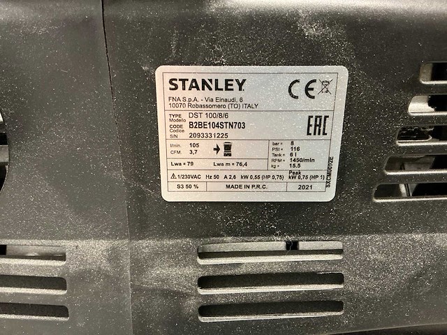 2021 stanley dst100/8/6 luchtcompressor - afbeelding 2 van  2