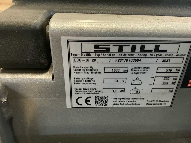 2021 still ecu-sf20 elektrische palletwagen - afbeelding 13 van  20