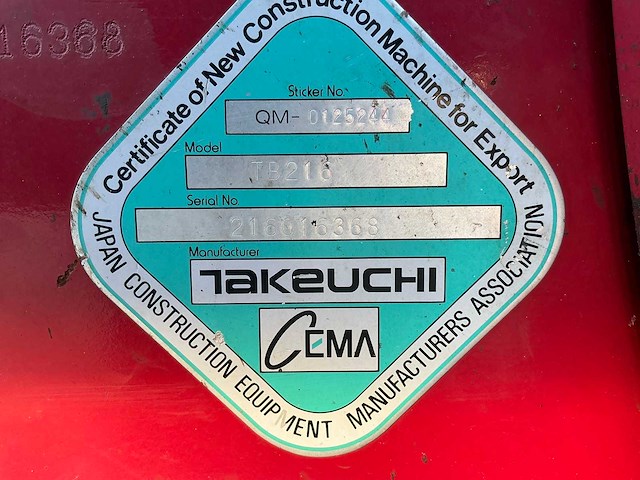 2021 takeuchi tb 216 minigraafmachine - afbeelding 39 van  45