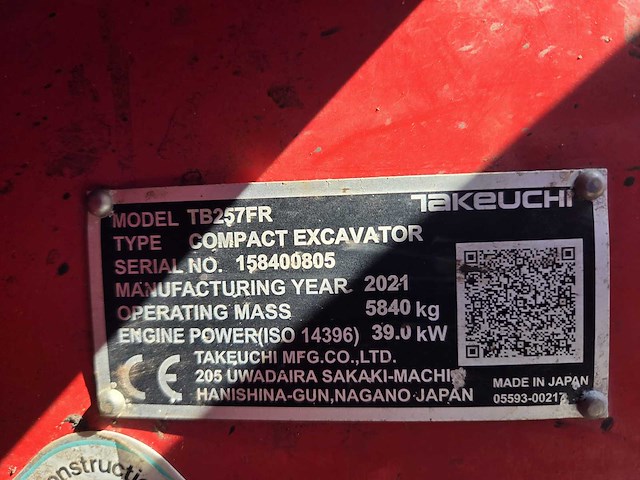 2021 takeuchi tb257fr minigraafmachine - afbeelding 2 van  12