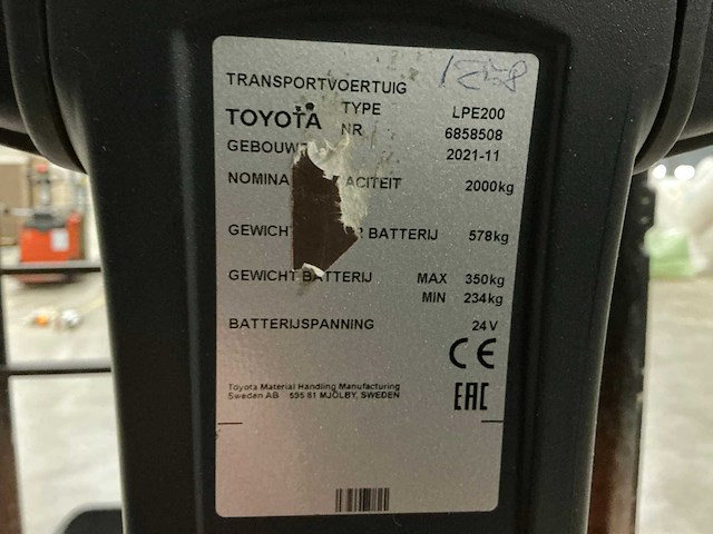 2021 toyota lpe200 elektrische palletwagen met platform - afbeelding 5 van  14