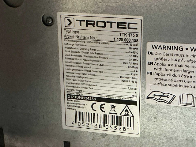 2021 trotec ttk 0175 s bouwdroger 50l - afbeelding 6 van  7