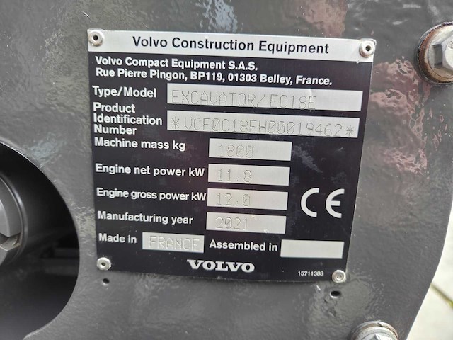2021 volvo ec18e s-wissel minigraafmachine - afbeelding 10 van  23