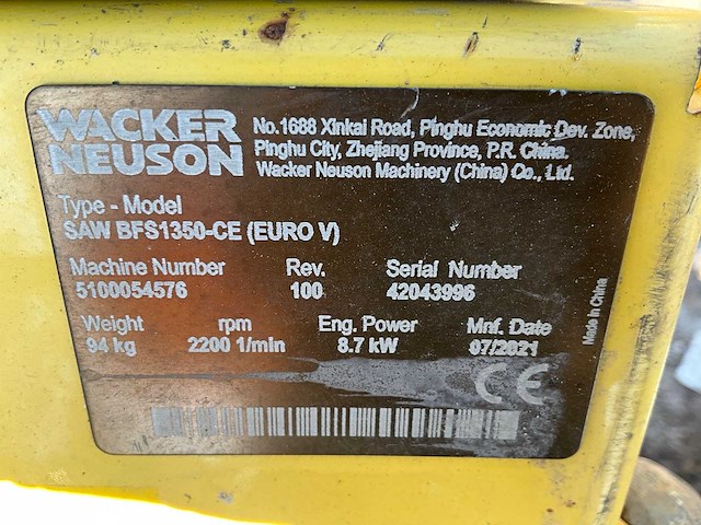 2021 wacker-neuson saw bfs1350-ce asfaltzaag - afbeelding 7 van  7