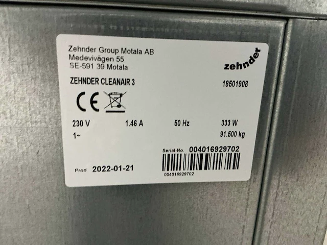 2021 zehnder cleanair3 industriële luchtreiniger - afbeelding 8 van  8